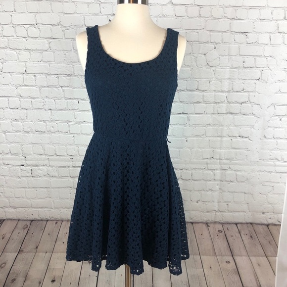 Lily Rose Crocheted Navy Blue Short Dress size M - Picture 1 of 7